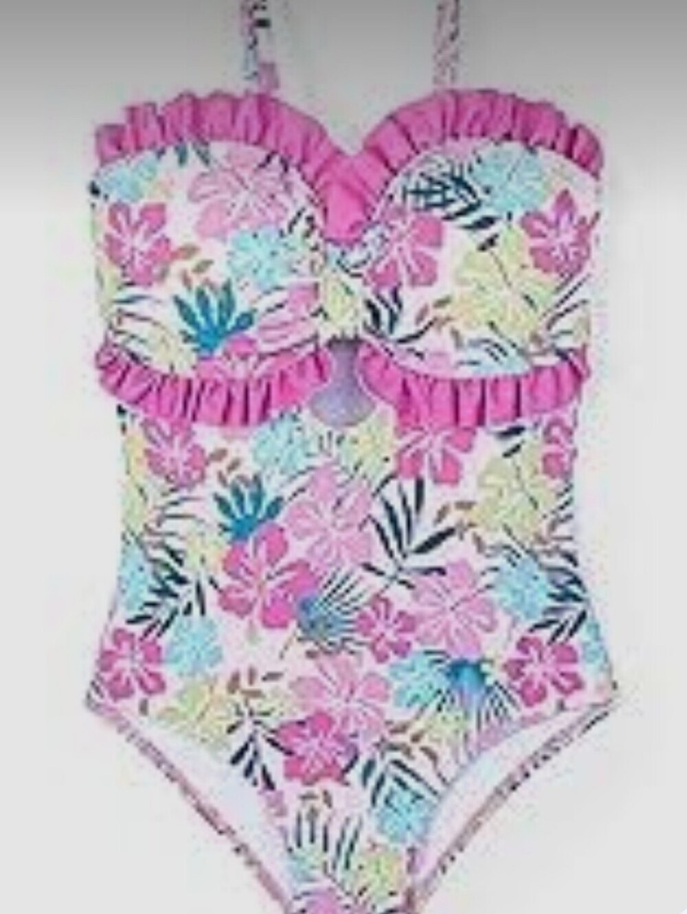 Pat Pat Baby Girls' Floral Pink One-Piece Swimsuit with Ruffle Trim 12M - 18M